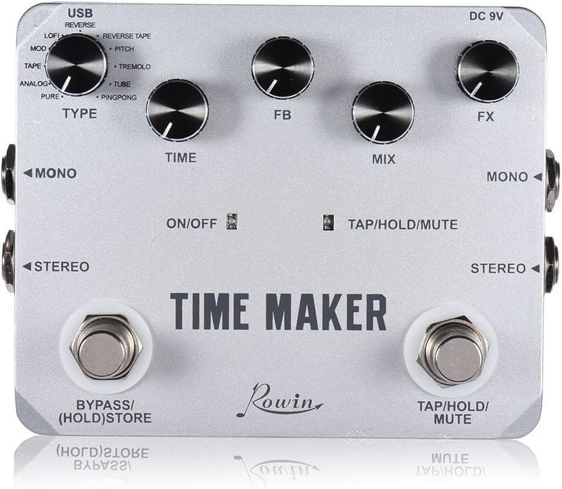 Rowin Time Maker 11 Types of Ultimate Delay Pedal for Guitar Bass with Tap Tempo - Image 1