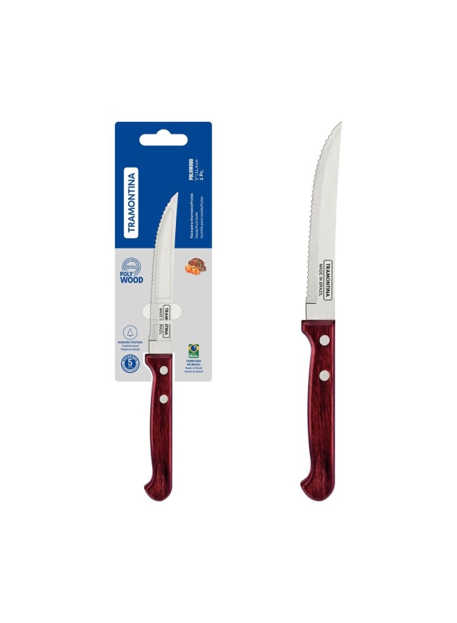 TRAMONTINA TRAMONTINA Polywood Steak and Fruit Knife, 5-Inch Stainless-Steel Blade, Durable Treated Red Wood Handle, Premium Quality Kitchen and Dining Tool, Sharp and Long-Lasting  - Image 1