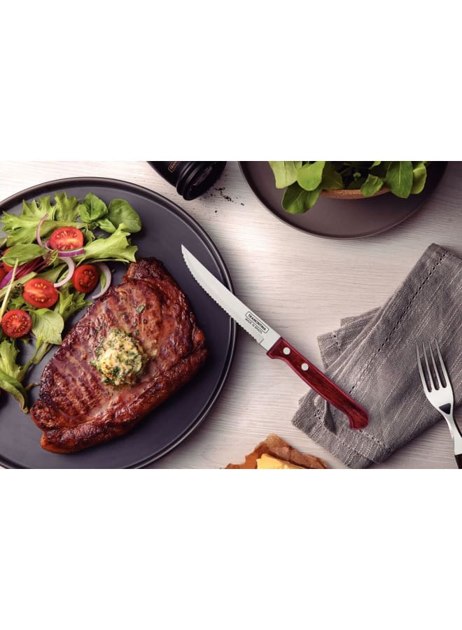 TRAMONTINA TRAMONTINA Polywood Steak and Fruit Knife, 5-Inch Stainless-Steel Blade, Durable Treated Red Wood Handle, Premium Quality Kitchen and Dining Tool, Sharp and Long-Lasting  - Image 2