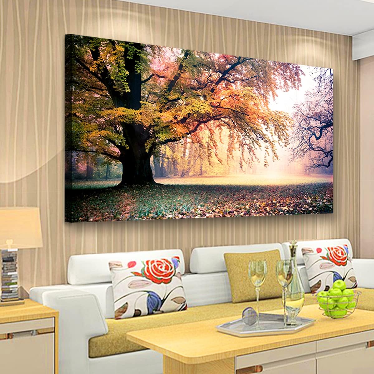ARS Framed Lush Green Forest Path Canvas, Nature Landscape Wall Art, Tranquil Woods Painting, Home Decor Canvas, Ready to Hang Wall Art, 60x45cm - With Black Box Frame