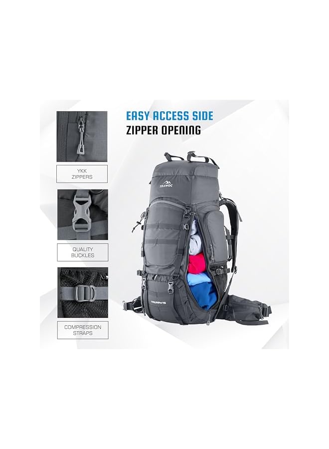 Trawoc Triumph X 75 Liter Camping Backpack Trekking Hiking Ruckssack Travel Bag Front & Top Loading Laptop/Rain Cover/Shoe Compartment, Bhk009 - Image 3