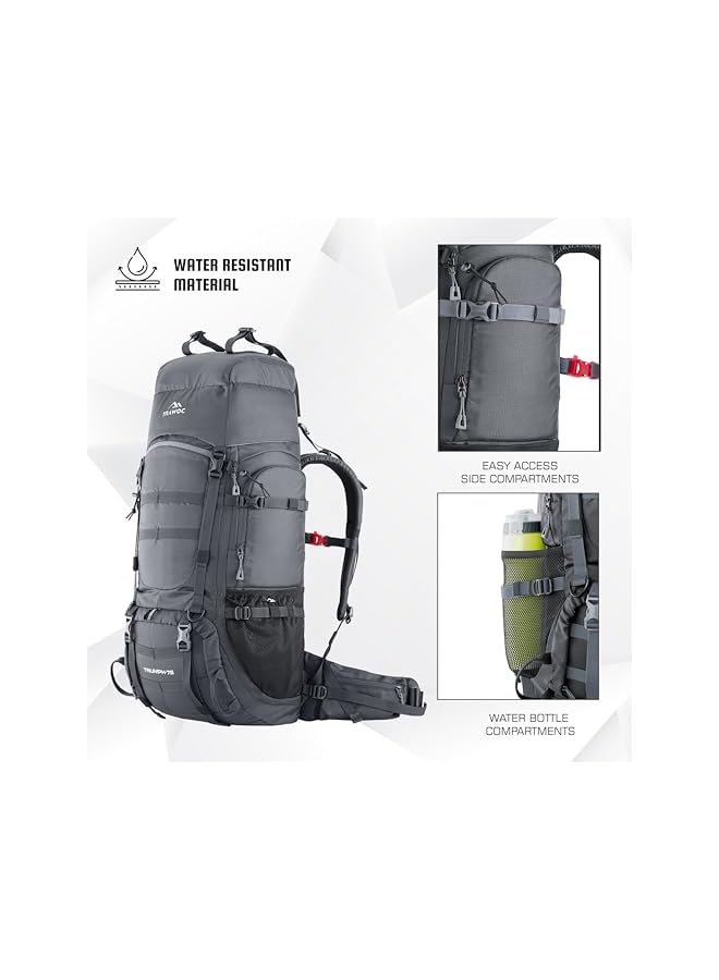 Trawoc Triumph X 75 Liter Camping Backpack Trekking Hiking Ruckssack Travel Bag Front & Top Loading Laptop/Rain Cover/Shoe Compartment, Bhk009 - Image 2