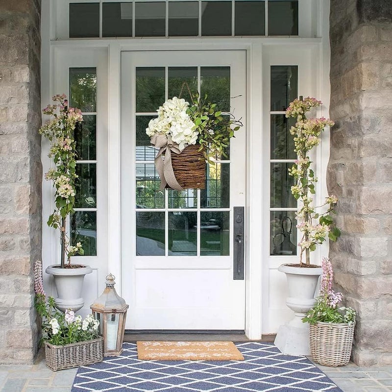 MYELJO Cream Hydrangea Door Hanger Basket Wreath - Farmhouse Spring Wreath with Wildflowers, Mother's Day Decor, Artificial Rattan Hanging Basket for Porch, Wall, Home Decor - Image 4