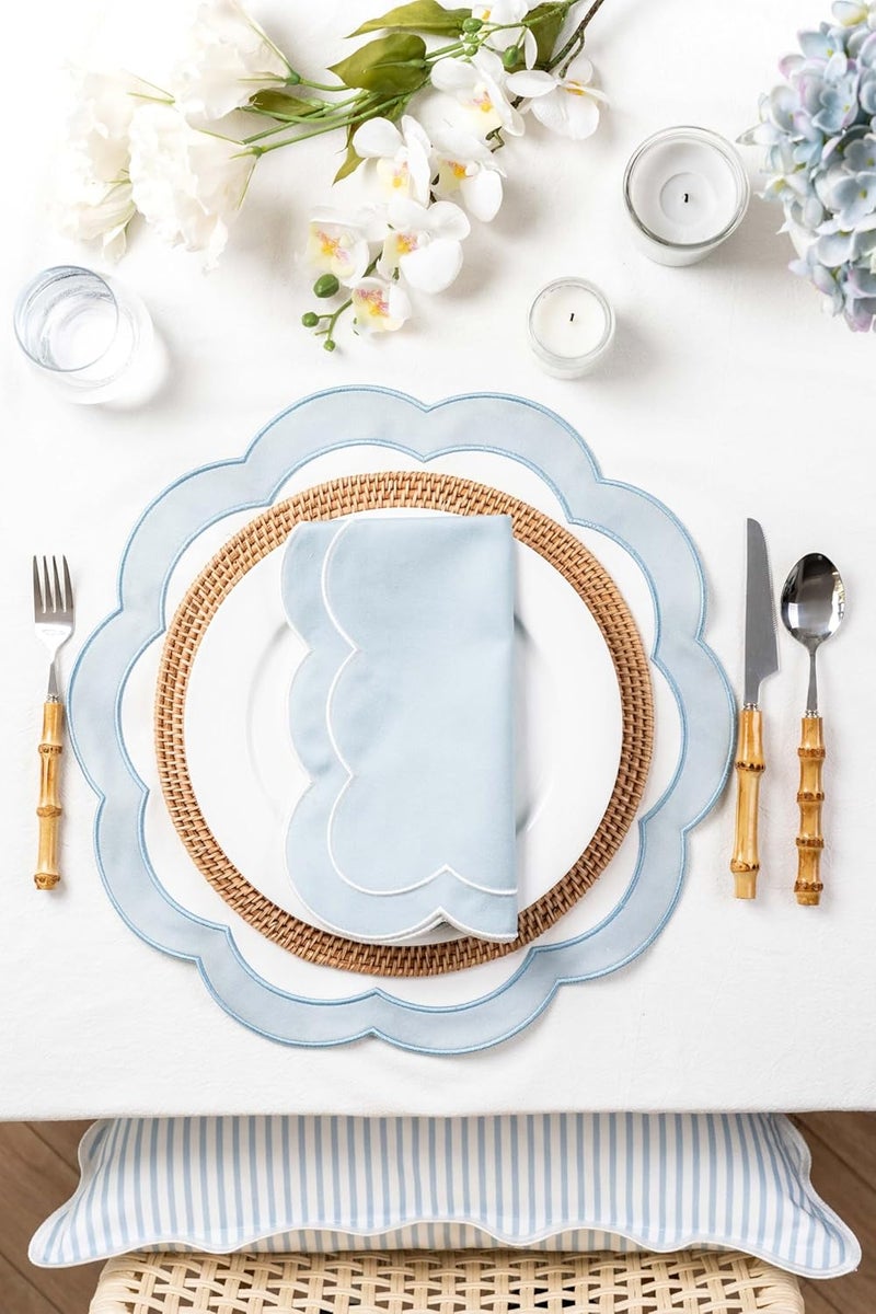 Hofdeco Premium Hofdeco Premium Coastal Patio Indoor Outdoor Placemat Set of 4 16 Inch DoubleLayered Waterproof Cloth Placemat for Kitchen or Dining Table Baby Blue Embroidered Solid - Image 3