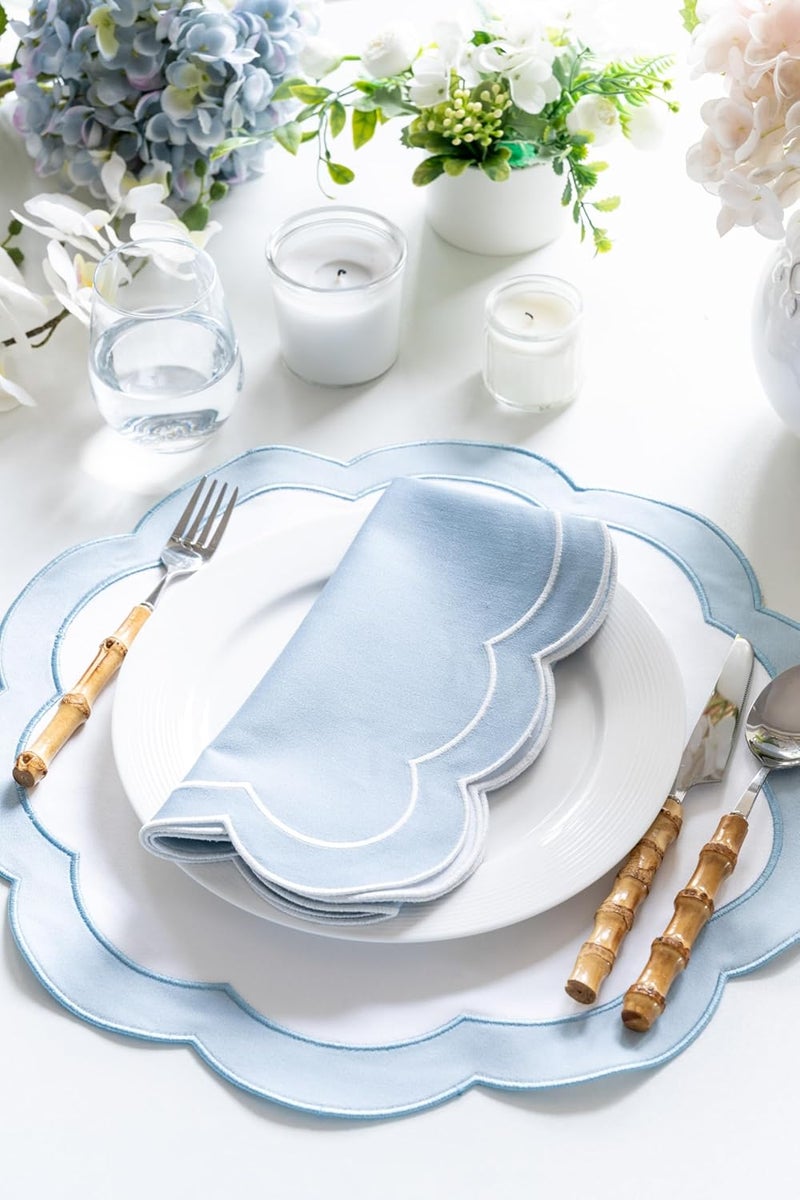Hofdeco Premium Hofdeco Premium Coastal Patio Indoor Outdoor Placemat Set of 4 16 Inch DoubleLayered Waterproof Cloth Placemat for Kitchen or Dining Table Baby Blue Embroidered Solid - Image 2