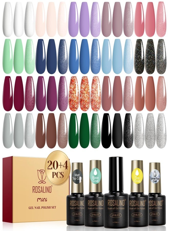 ROSALIND 24pcs Gel Polish Set with 4 Bottles of Base and Glossy Matte Glitter Top Coat Brown Purple Gel Nail Set Suitable for All Seasons - Image 1