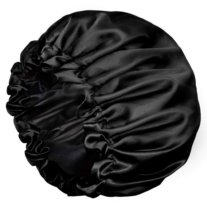 Visen Satin Bonnets, Adjustable Satin Bonnets for Women, Double Layer Large Sleeping Silk Bonnet, Soft Sleep Bonnet for Women Girls Curly Natural Hair Night Sleep Cap(Black) - Image 1