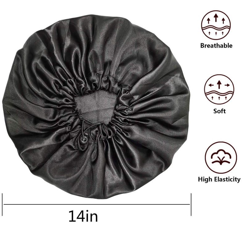Visen Satin Bonnets, Adjustable Satin Bonnets for Women, Double Layer Large Sleeping Silk Bonnet, Soft Sleep Bonnet for Women Girls Curly Natural Hair Night Sleep Cap(Black) - Image 4
