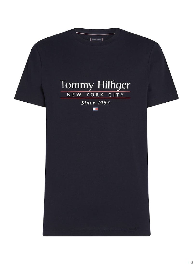 TOMMY HILFIGER Men's Logo Crew Neck T-Shirt - Cotton, Blue  - Image 2