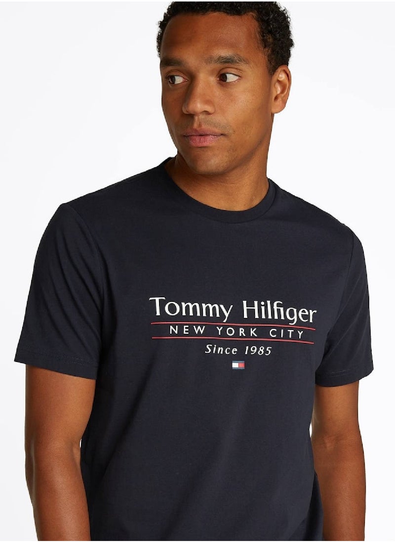 TOMMY HILFIGER Men's Logo Crew Neck T-Shirt - Cotton, Blue  - Image 3
