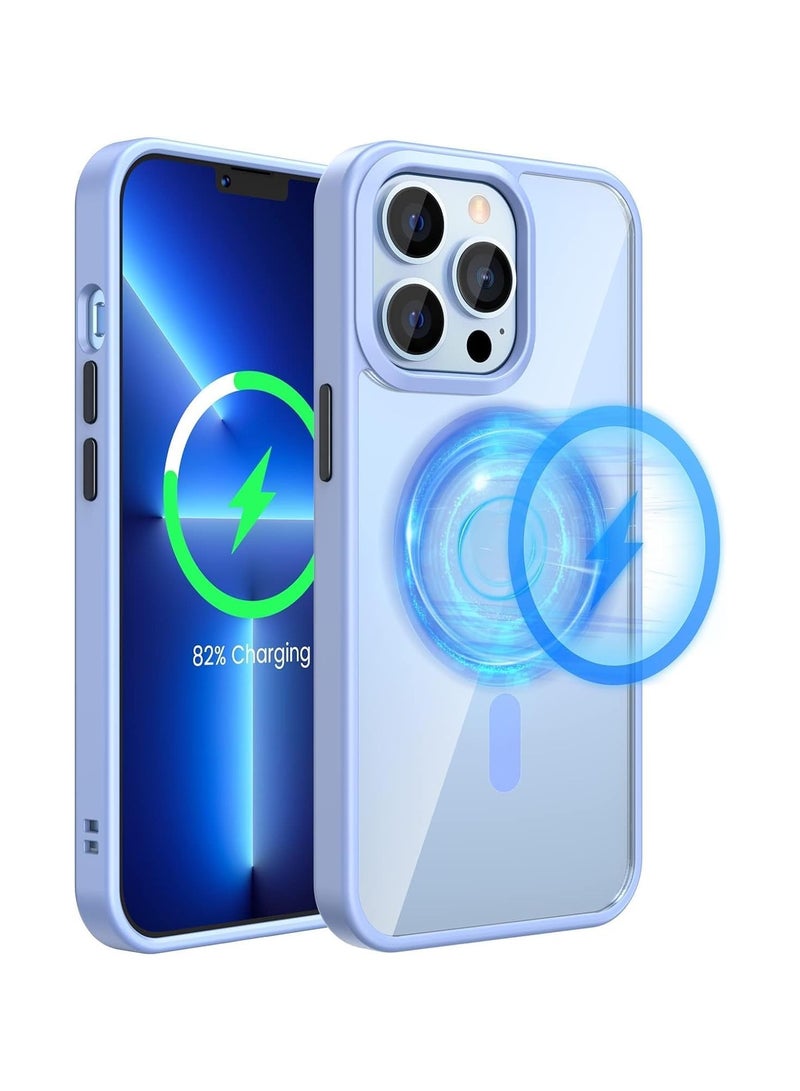 for iPhone 13 Pro Max Magnetic Case, Clear Hard PC Back Cover Shockproof Protective Slim Bumper Case with Built-in Strong Magnets for iPhone 13 Pro Max - Sierra Blue 