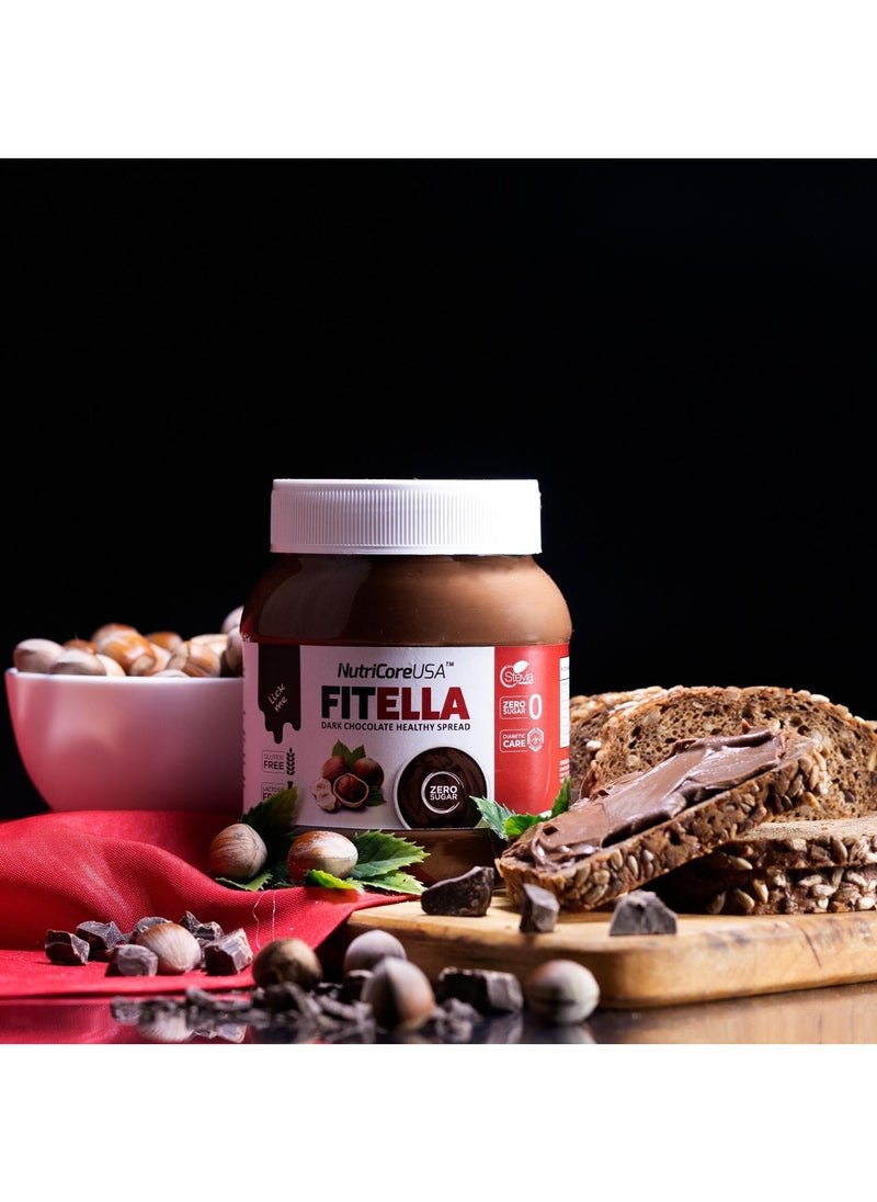 NutriCoreUSA - Fitella Protein, Sugar Free Chocolate Spread - Dark Chocolate - (350g) - Image 1