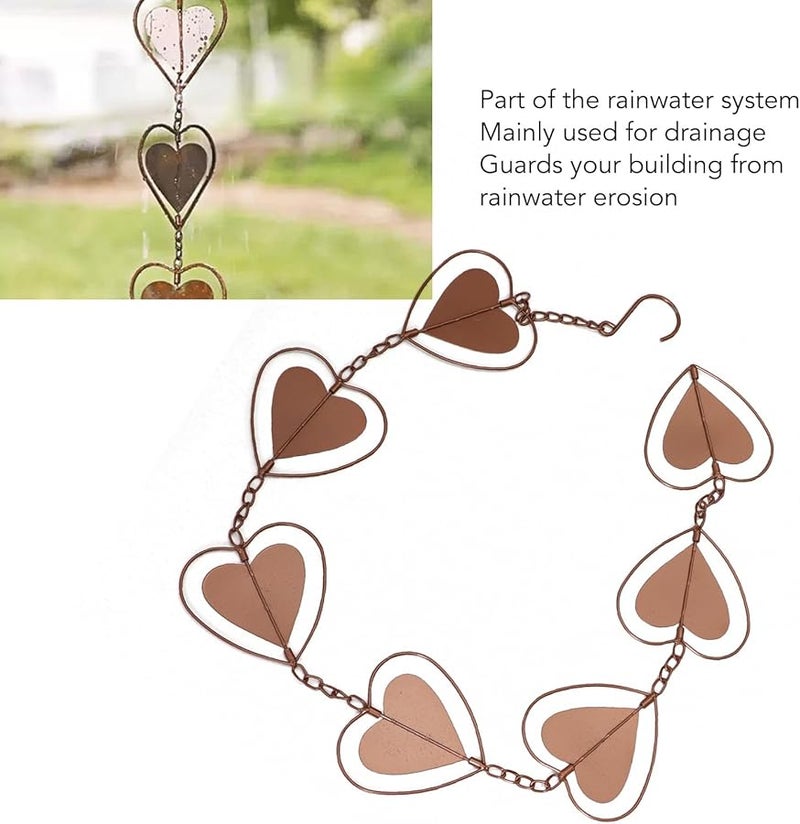 سلسلة مطر على شكل قلب حديدي مع ناقوس رياح لتزيين الحديقة والشرفة والفسحة الخارجية، 12 قطعة بسعة 4 أونصة - Image 4