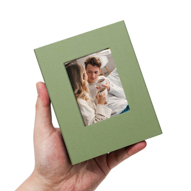 Remowith Small 4x6 Photo Album 100 Pockets Linen Cover with Front Window Portable Mini Picture Book for Family Travel Wedding and Memory Keepsake Organizer Light Green - Image 1