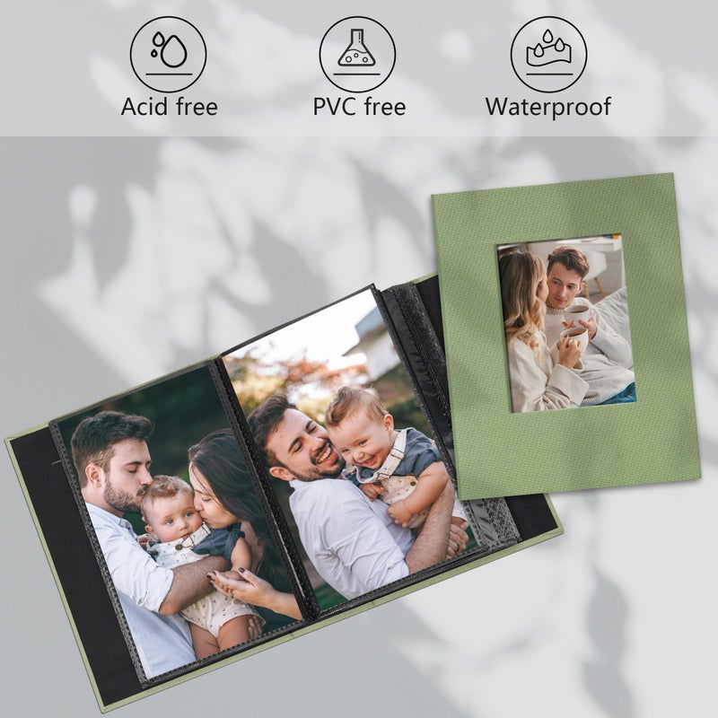 Remowith Small 4x6 Photo Album 100 Pockets Linen Cover with Front Window Portable Mini Picture Book for Family Travel Wedding and Memory Keepsake Organizer Light Green - Image 3