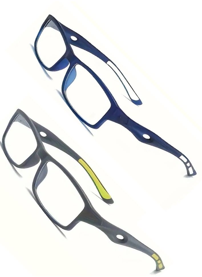 2PCS Reading Glasses Set 2PCS 1.5 Diopter Full Frame Polycarbonate Rectangular Light Reading Glasses AC Lenses That Block Blue Light And Ultraviolet Rays And Are Comfortable For The Eyes For Work And Home + A Black Double Case With A Hanging Hook For Storage After Use.