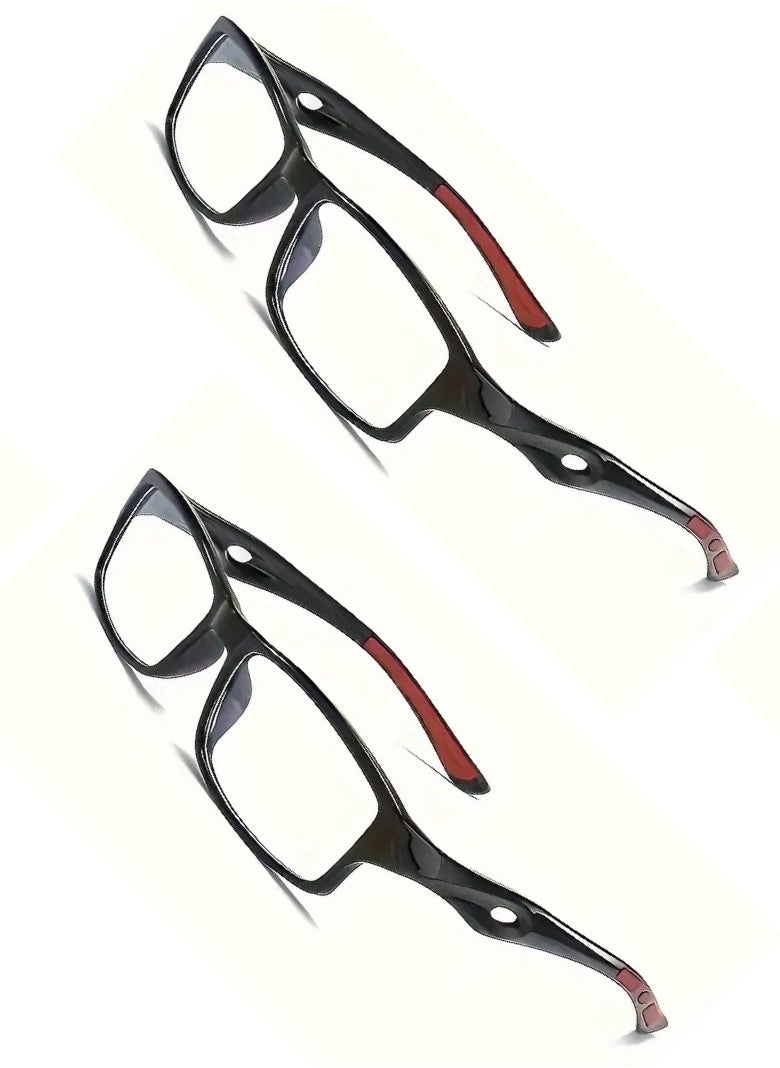 2PCS Reading Glasses Set 2PCS 1.5 Diopter Full Frame Polycarbonate Rectangular Light Reading Glasses AC Lenses That Block Blue Light And Ultraviolet Rays And Are Comfortable For The Eyes For Work And Home + A Black Double Case With A Hanging Hook For Storage After Use.