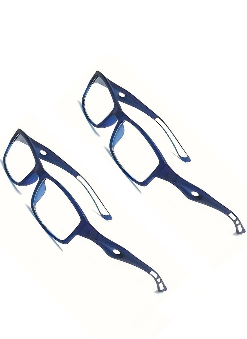 2PCS Reading Glasses Set 2PCS 1.5 Diopter Full Frame Polycarbonate Rectangular Light Reading Glasses AC Lenses That Block Blue Light And Ultraviolet Rays And Are Comfortable For The Eyes For Work And Home + A Black Double Case With A Hanging Hook For Storage After Use.