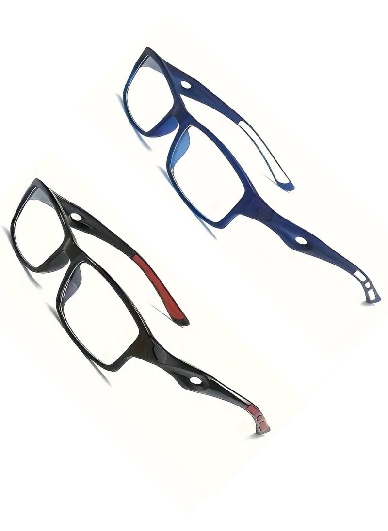 2PCS Reading Glasses Set 2PCS 1.5 Diopter Full Frame Polycarbonate Rectangular Light Reading Glasses AC Lenses That Block Blue Light And Ultraviolet Rays And Are Comfortable For The Eyes For Work And Home + A Black Double Case With A Hanging Hook For Storage After Use.