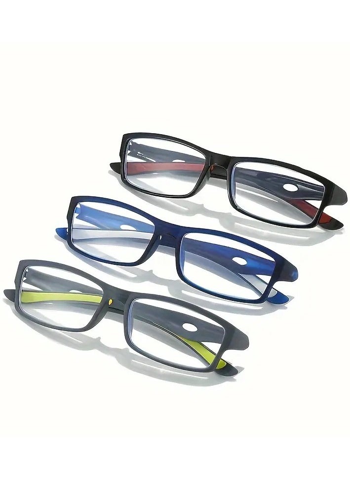 2PCS Reading Glasses Set 2PCS 1.5 Diopter Full Frame Polycarbonate Rectangular Light Reading Glasses AC Lenses That Block Blue Light And Ultraviolet Rays And Are Comfortable For The Eyes For Work And Home + A Black Double Case With A Hanging Hook For Storage After Use.