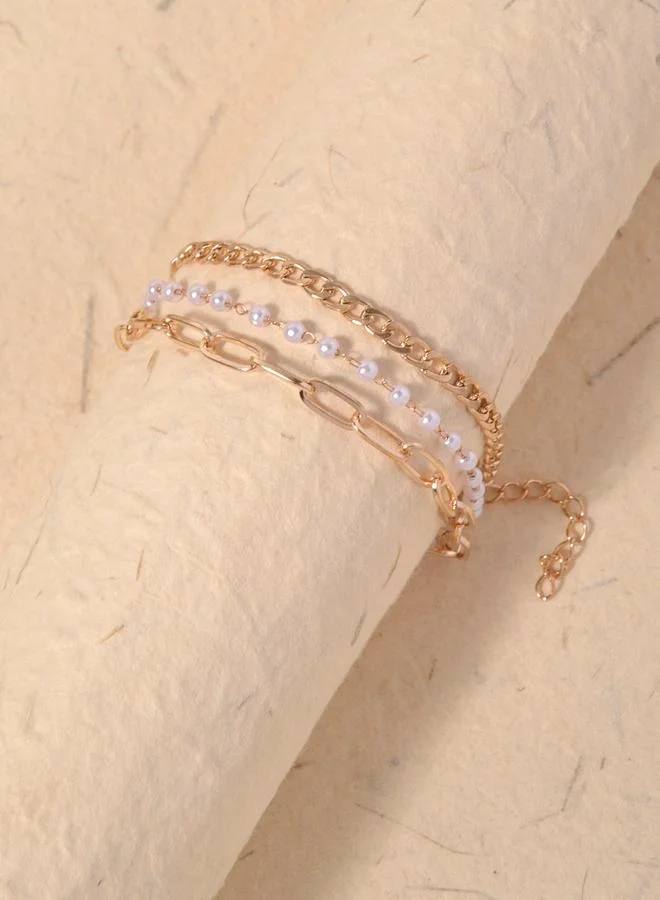 تايك تو Layered Faux Pearl Chain Anklet