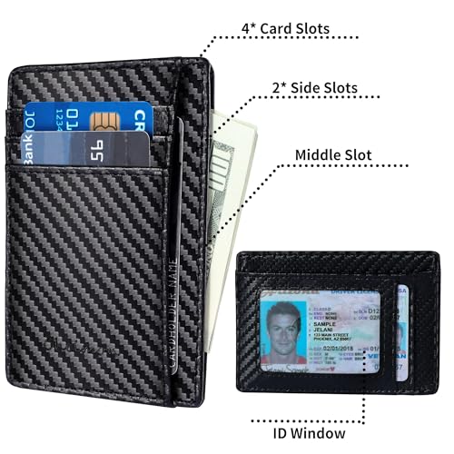 Chelmon Slim Wallet for Men, Minimalist Front Pocket RFID Blocking Credit Card Holder, Black Carbon - Image 2
