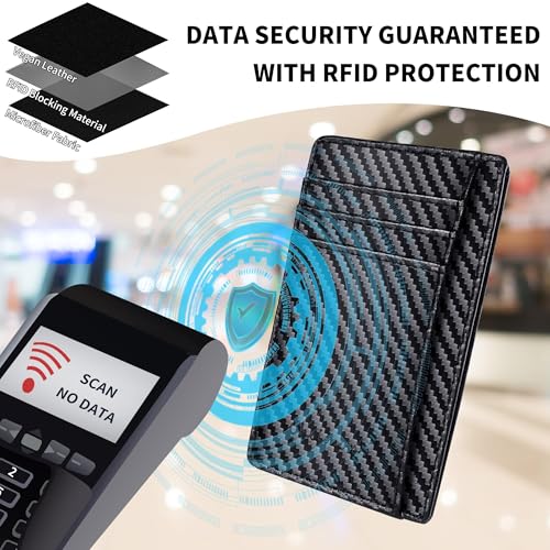 Chelmon Slim Wallet for Men, Minimalist Front Pocket RFID Blocking Credit Card Holder, Black Carbon - Image 4