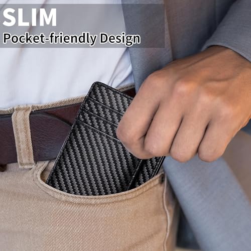 Chelmon Slim Wallet for Men, Minimalist Front Pocket RFID Blocking Credit Card Holder, Black Carbon - Image 5
