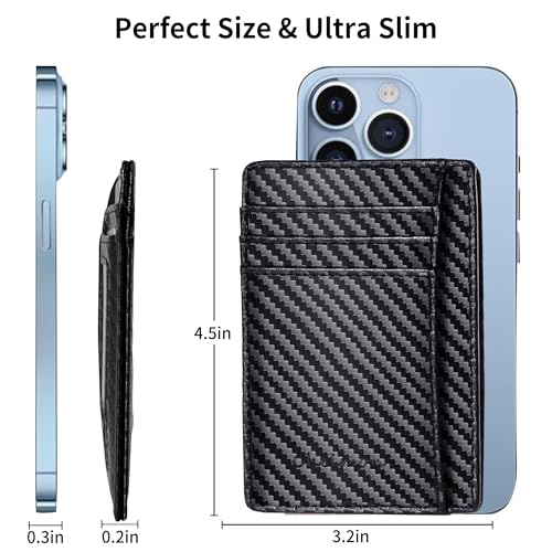 Chelmon Slim Wallet for Men, Minimalist Front Pocket RFID Blocking Credit Card Holder, Black Carbon - Image 3