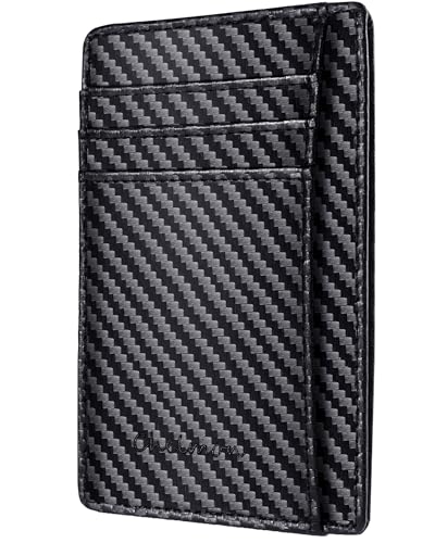 Chelmon Slim Wallet for Men, Minimalist Front Pocket RFID Blocking Credit Card Holder, Black Carbon - Image 1