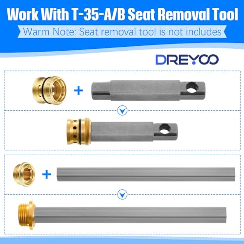 Dreyoo 2 Set Valve Rebuild Kit Replacement Compatible with Symmons Temptrol Valve, TA-10 Spindle Assembly, TA-4 Hot and Cold Seats, T-11 Washer, Fix Tub/Shower Valve Leak, Solid Brass - Image 5