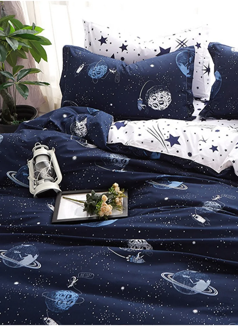 شاربدو 4-Piece Dream Galaxy Design Bedding Set Microfiber Blue/White Single Cotton