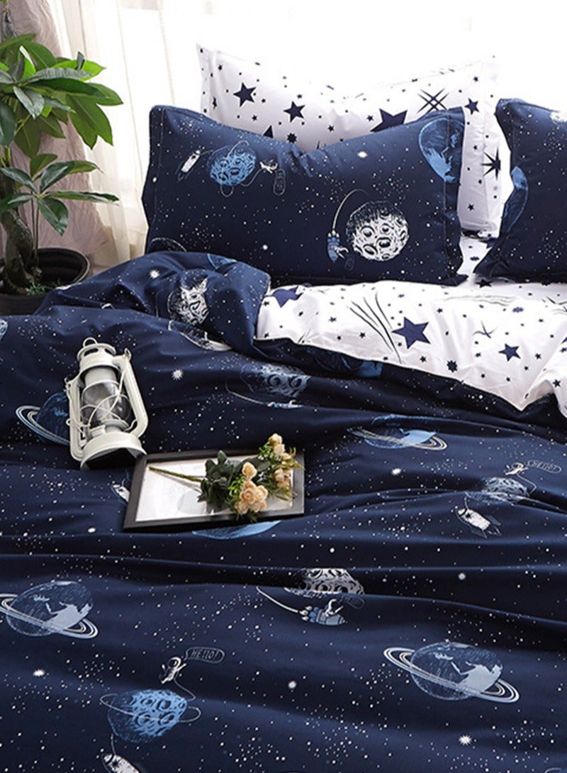 Sharpdo 4-Piece Dream Galaxy Design Bedding Set Microfiber Blue/White Single Cotton - Image 2