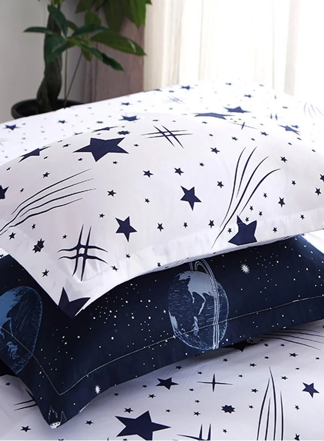 Sharpdo 4-Piece Dream Galaxy Design Bedding Set Microfiber Blue/White Single Cotton