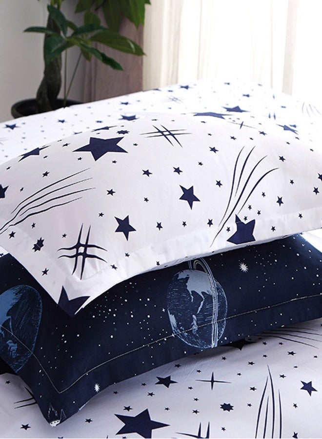 Sharpdo 4-Piece Dream Galaxy Design Bedding Set Microfiber Blue/White Single Cotton - Image 3