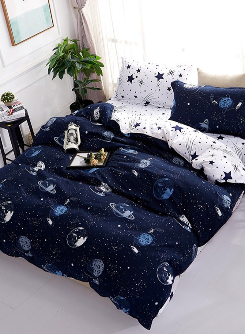 Sharpdo 4-Piece Dream Galaxy Design Bedding Set Microfiber Blue/White Single Cotton - Image 1