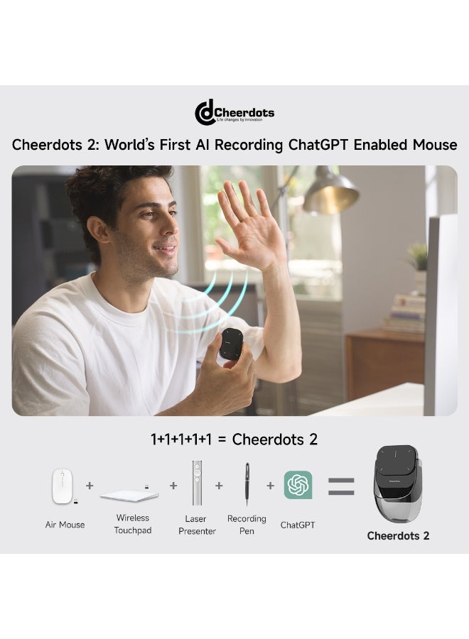 Cheerdots2 AI ChatGPT Voice Recording Bluetooth Mouse – Multi-Language Real-Time Translation (Arabic & All Languages), Touchpad Presentation, Rechargeable Silent Mouse for Windows & Mac (Black Ai) - Image 2