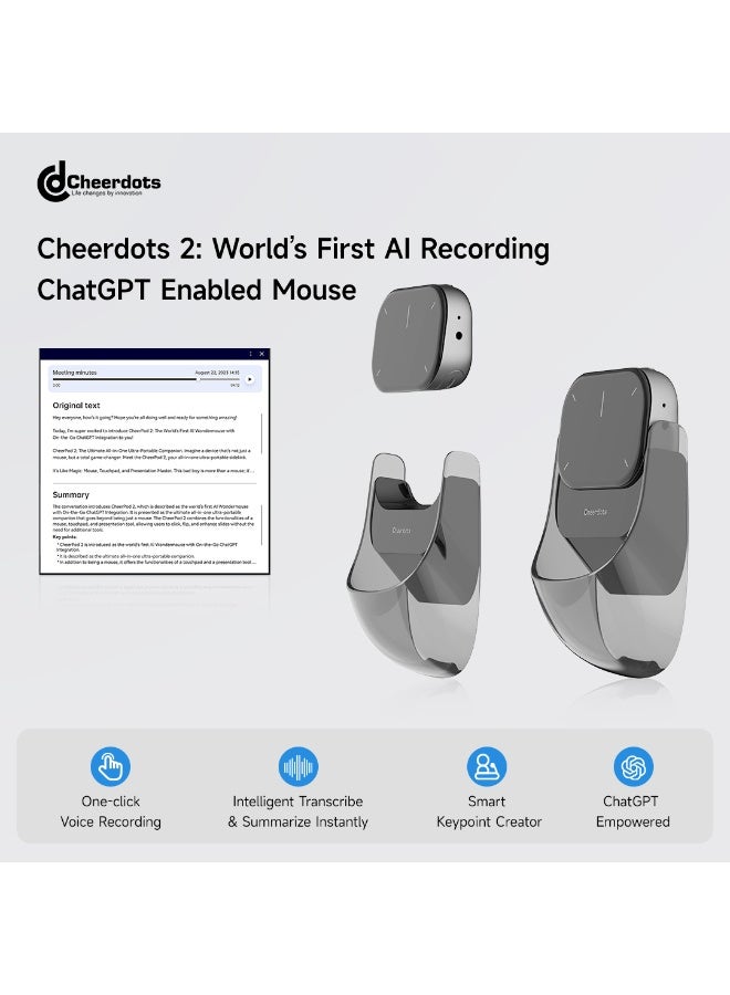 Cheerdots2 AI ChatGPT Voice Recording Bluetooth Mouse – Multi-Language Real-Time Translation (Arabic & All Languages), Touchpad Presentation, Rechargeable Silent Mouse for Windows & Mac (Black Ai) - Image 4