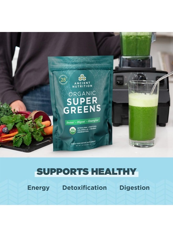 Ancient Nutrition - Super Greens Powder, Organic Superfood Powder with Probiotics Made with Spirulina, Chlorella, Matcha, and Digestive Enzymes, 50 Servings, 14.1 oz - Image 1