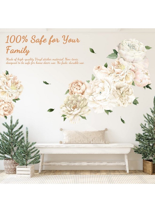iinuu White Peony Wall Decals for Girls Bedroom Vinyl Flower Wall Decals Peel and Stick Floral Wall Stickers for Kids Room Baby Nursery - Image 3