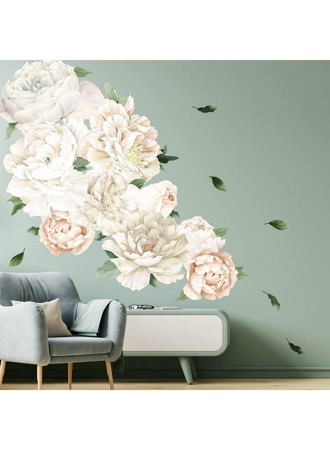 iinuu White Peony Wall Decals for Girls Bedroom Vinyl Flower Wall Decals Peel and Stick Floral Wall Stickers for Kids Room Baby Nursery - Image 1