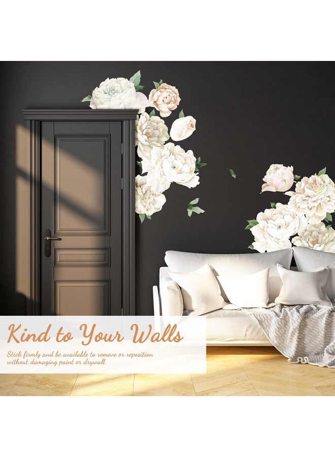 iinuu White Peony Wall Decals for Girls Bedroom Vinyl Flower Wall Decals Peel and Stick Floral Wall Stickers for Kids Room Baby Nursery - Image 4