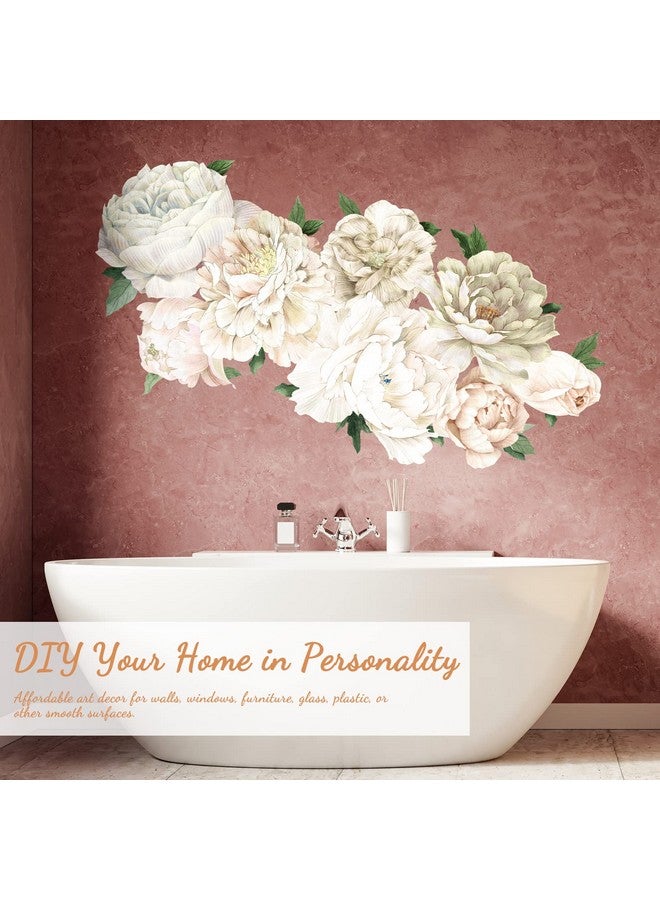 iinuu White Peony Wall Decals for Girls Bedroom Vinyl Flower Wall Decals Peel and Stick Floral Wall Stickers for Kids Room Baby Nursery - Image 5