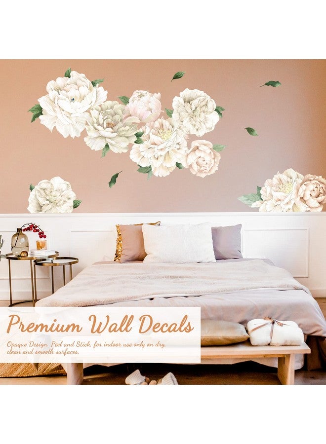 iinuu White Peony Wall Decals for Girls Bedroom Vinyl Flower Wall Decals Peel and Stick Floral Wall Stickers for Kids Room Baby Nursery - Image 2