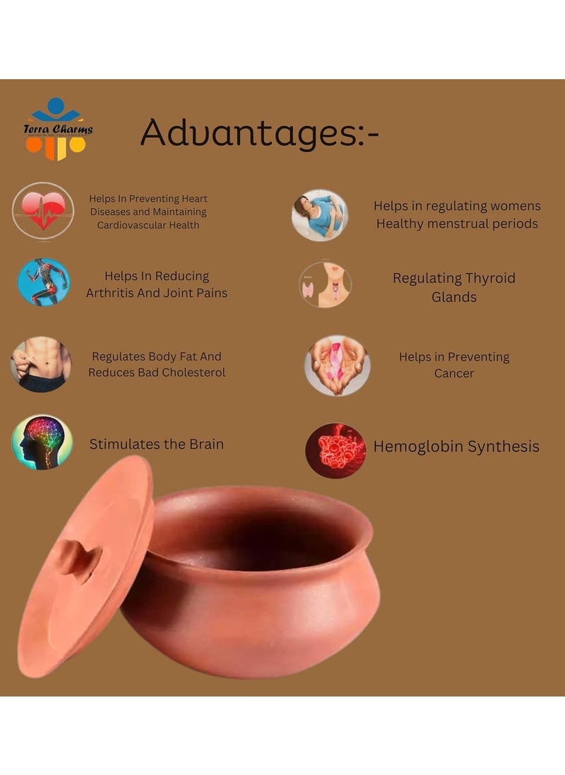 Terra Charms Terra Charms Terracotta Clay Pot with 1L Capacity Hand Craft Dahi Handi for Making Chole Ehnahce Taste For Healthy Naturelly Food Fitness Light Weight Curd Bowl for CookingMathani Handi Bowl Handi  - Image 5