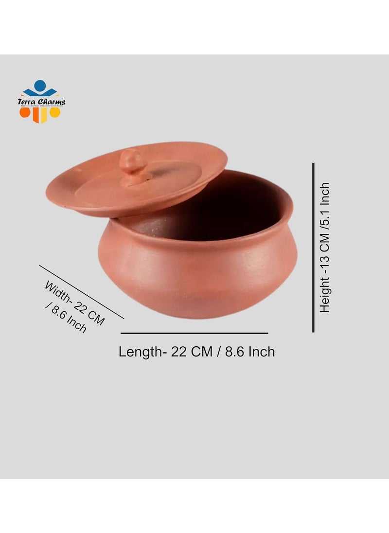 Terra Charms Terra Charms Terracotta Clay Pot with 1L Capacity Hand Craft Dahi Handi for Making Chole Ehnahce Taste For Healthy Naturelly Food Fitness Light Weight Curd Bowl for CookingMathani Handi Bowl Handi  - Image 3