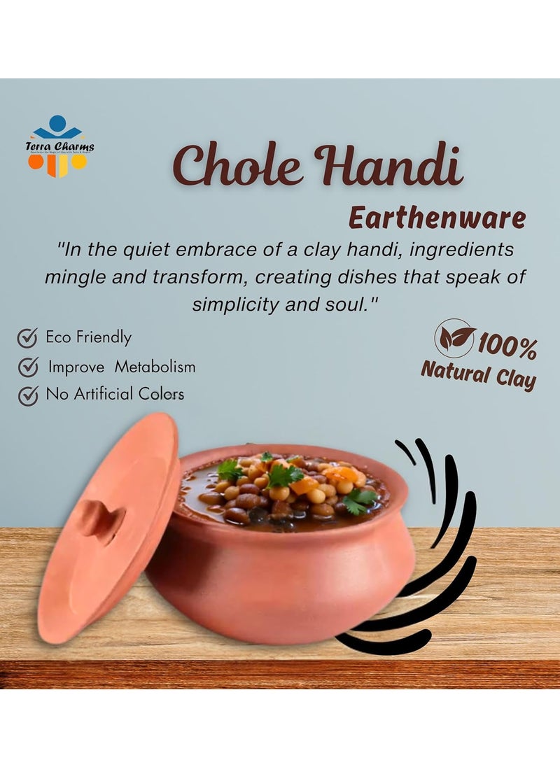 Terra Charms Terra Charms Terracotta Clay Pot with 1L Capacity Hand Craft Dahi Handi for Making Chole Ehnahce Taste For Healthy Naturelly Food Fitness Light Weight Curd Bowl for CookingMathani Handi Bowl Handi  - Image 2