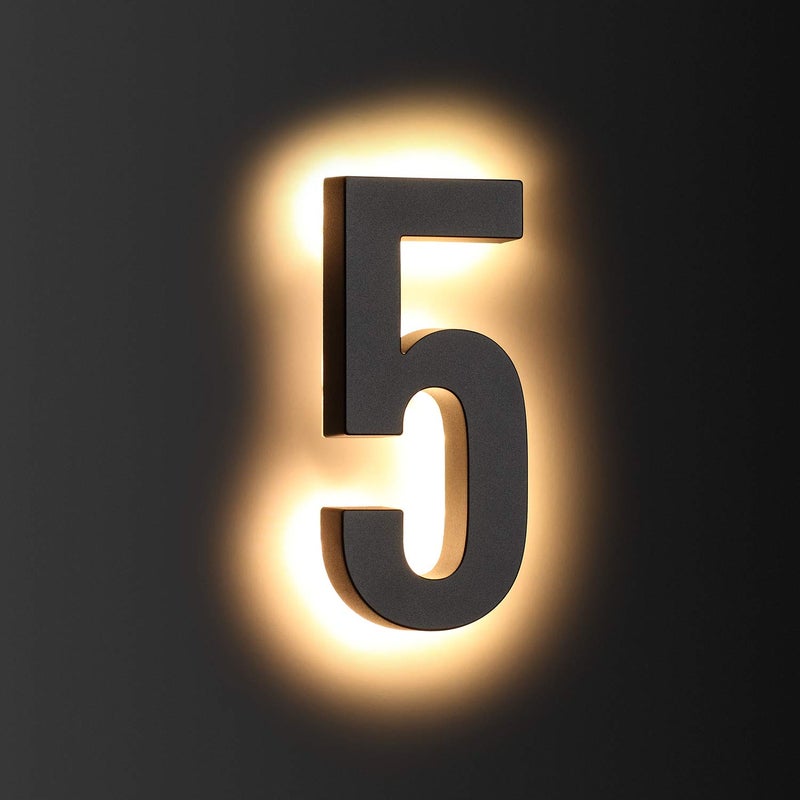 LMP 12V DC Low Voltage Led House Numbers Address Numbers 8 Inches, Modern Lighted House Numbers glow at night, Waterproof Corrosion Resistant, Easy to Install (number 5 No Powers) - Image 1