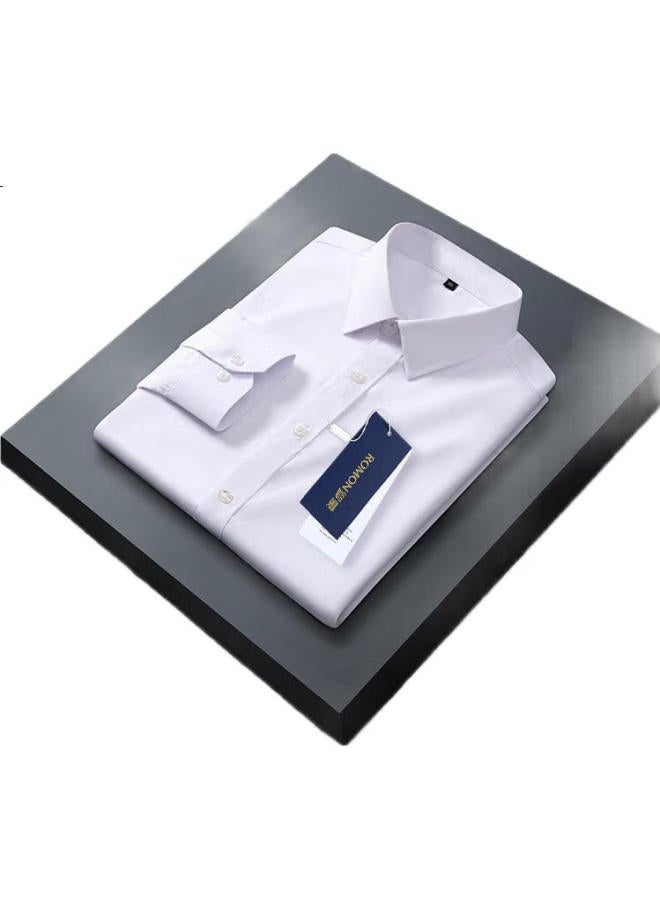 Romon Men'S Long Sleeve Solid Color Business Casual Shirt Comfortable Breathable Long Sleeve White Shirt Men White M - Image 1