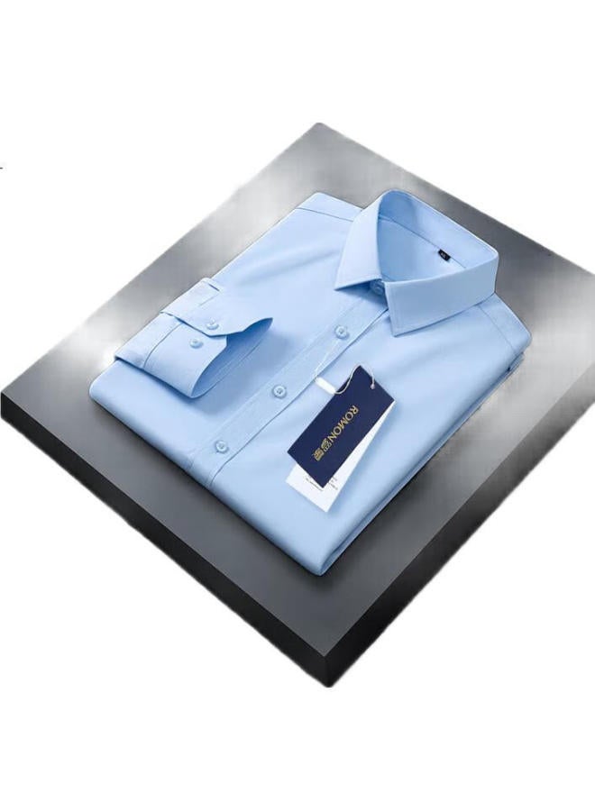 Romon Men'S Long Sleeve Solid Color Business Casual Shirt Comfortable Breathable Long Sleeve White Shirt Men White M - Image 2